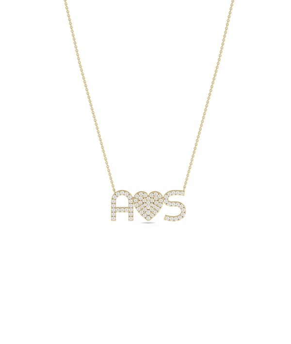 Custom Diamond Pave Initial Heart yellow gold luxurious personalized