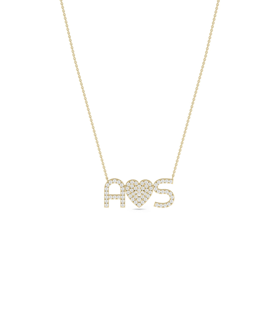 Custom Diamond Pave Initial Heart yellow gold luxurious personalized