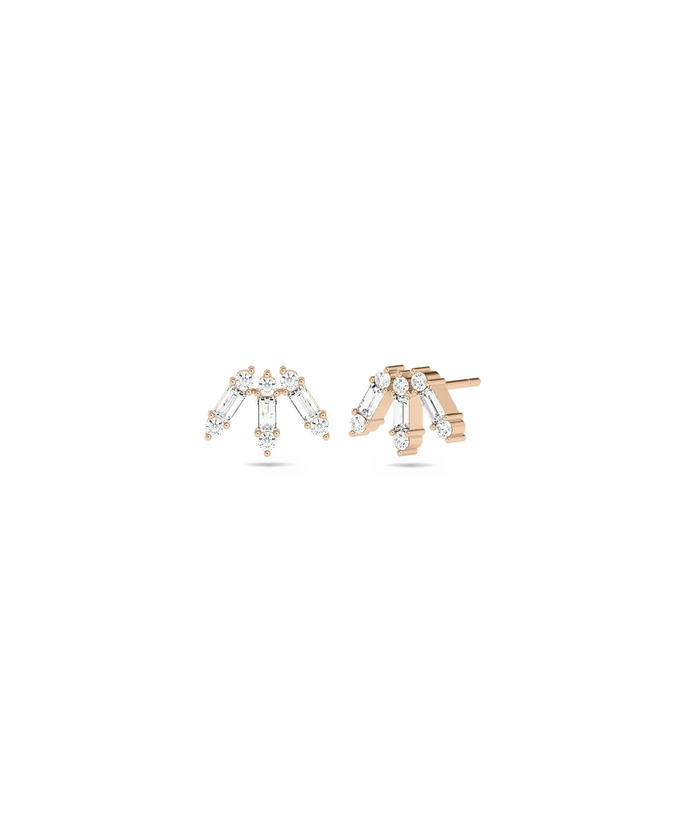 Rose gold Diamond Baguette Stud Earring with sleek linear step-cut baguette diamonds