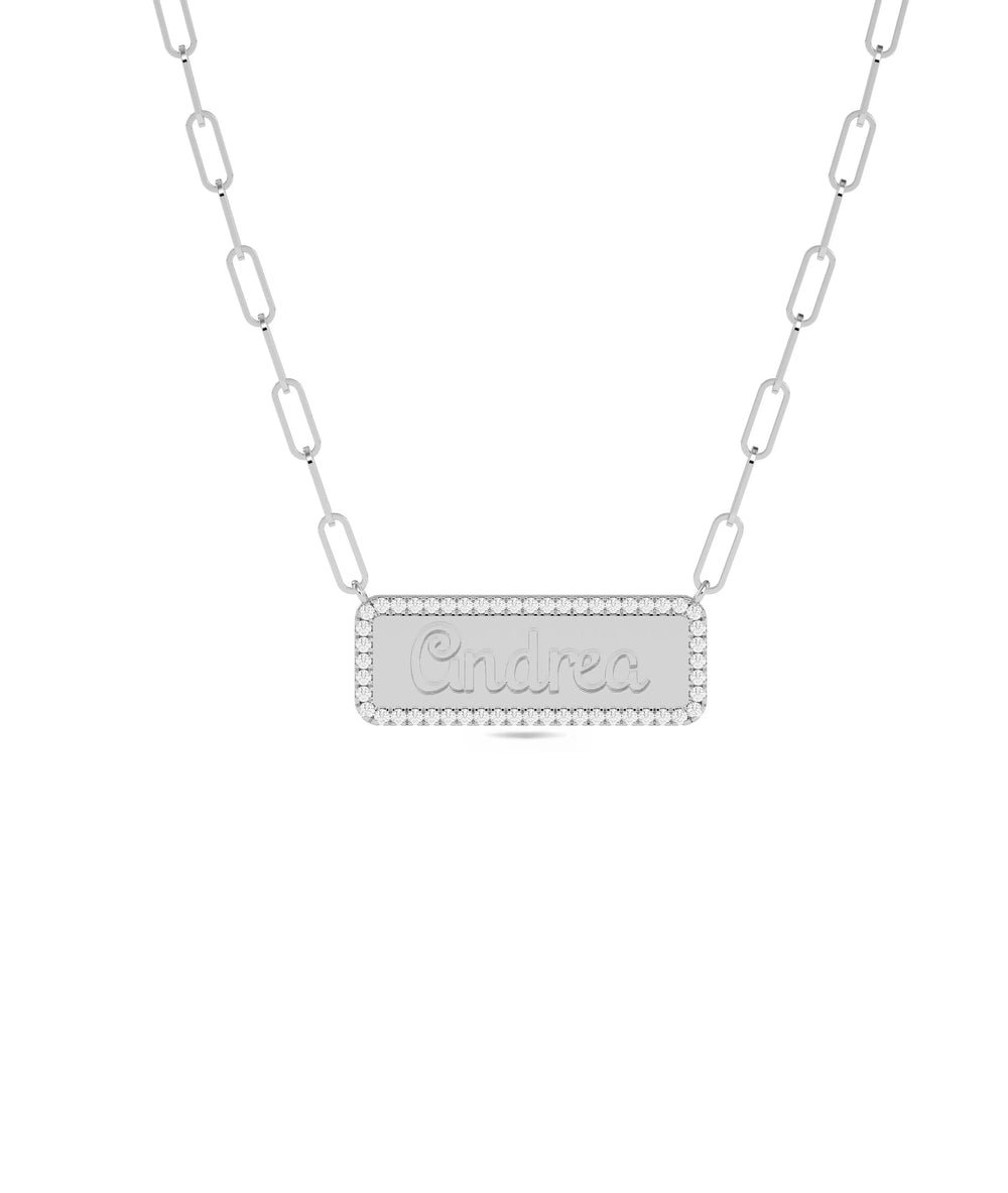 White gold Custom Diamond Biscuit Paper Clip engravable design