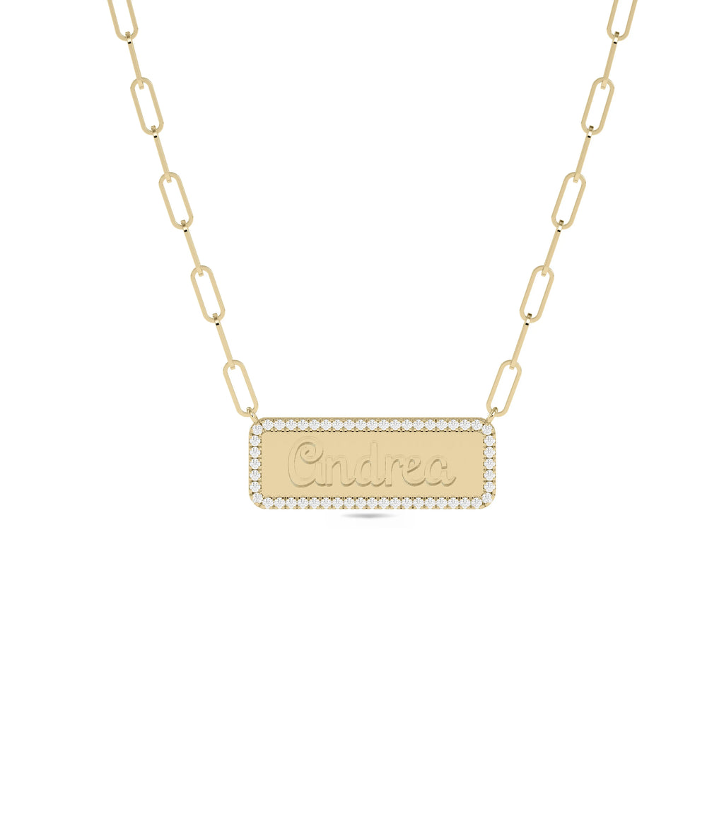 Custom Diamond Biscuit Paper Clip yellow gold modern personalized