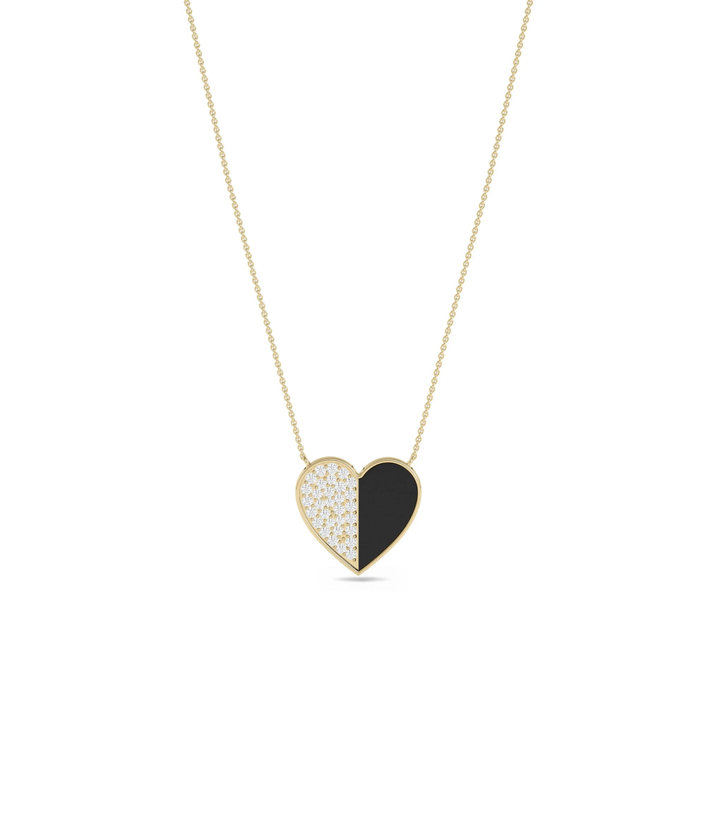 Half Diamond Half Enamel Heart yellow gold contrast romantic