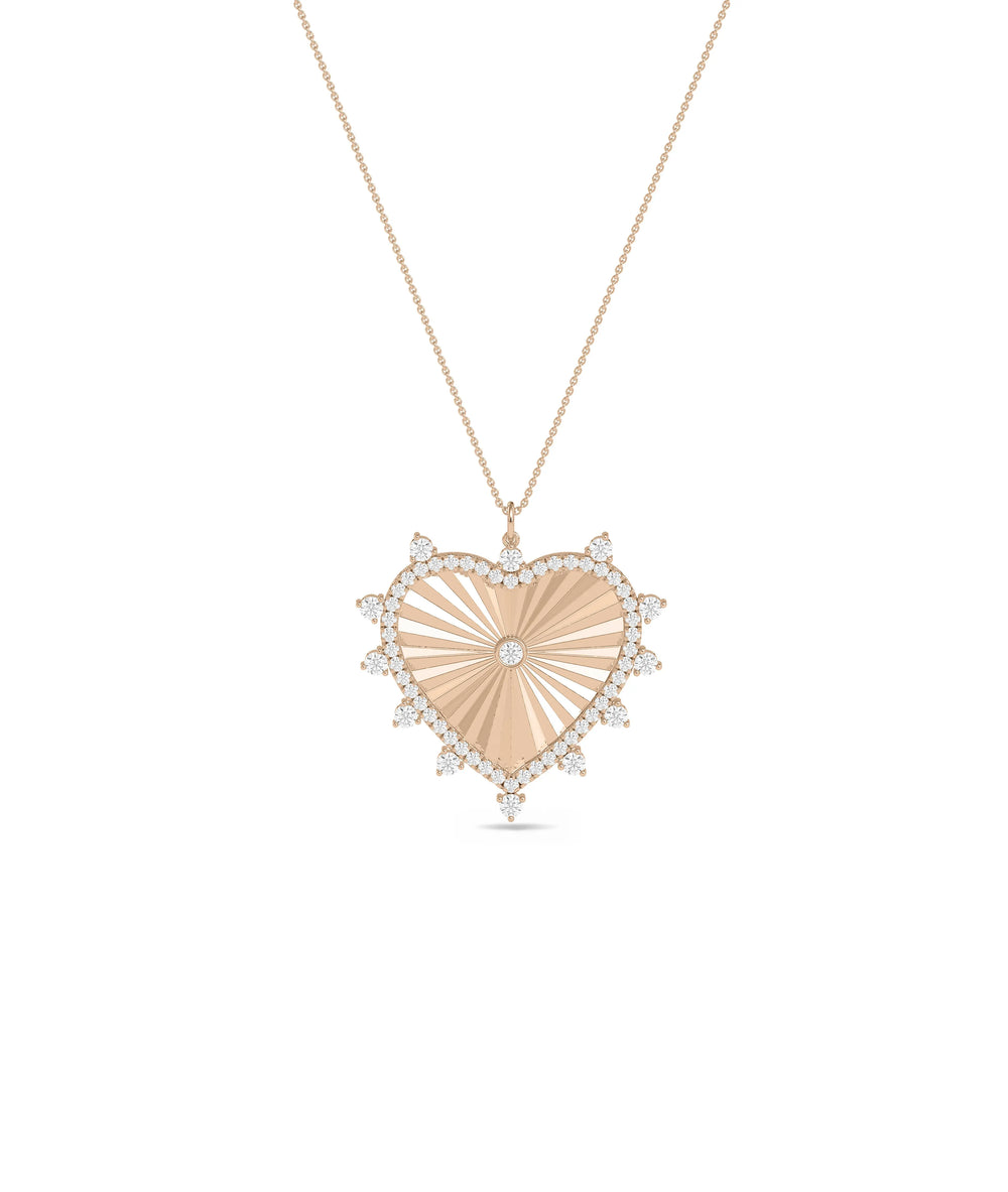 Rose gold Diamond Fluted Heart Medallion featuring texture sparkle