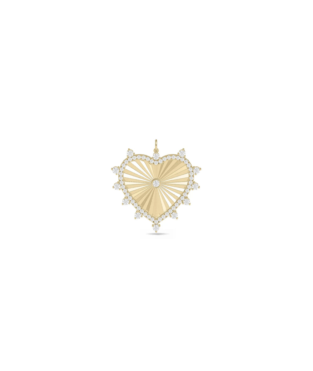 Diamond Fluted Heart Medallion yellow gold architectural romantic