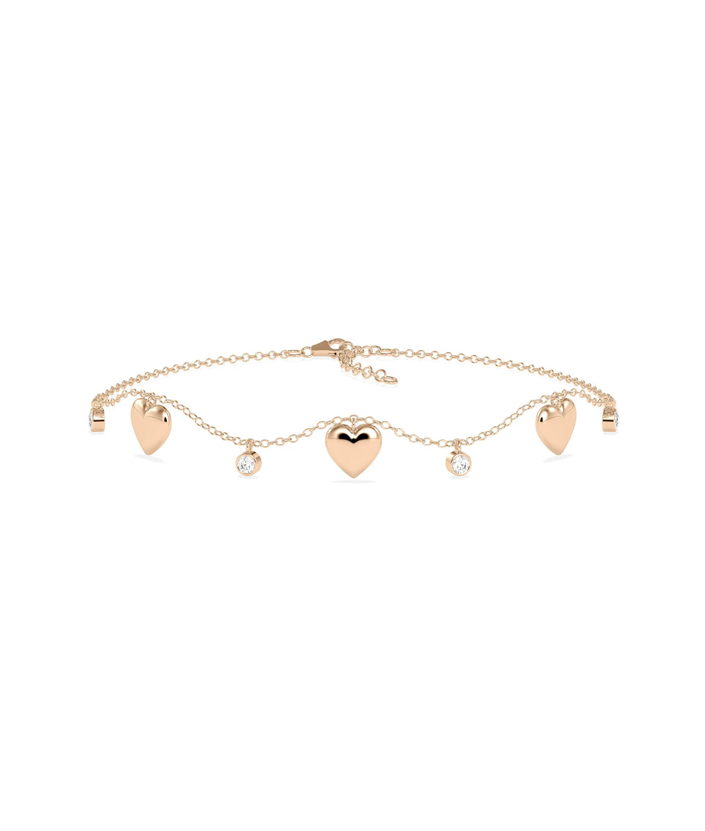 Heart Bubble and Diamond Cable Chain Bracelet - 79e | Everyday 14K Gold Jewelry