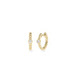 Diamond Bezel Set Solitaire Hoop Earring in yellow gold with bezel solitaire on classic hoop