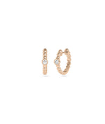Rose gold Diamond Bezel Set Solitaire Hoop Earring with protected solitaire and smooth bezel
