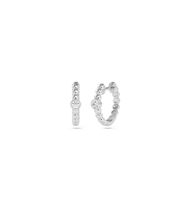 White gold Diamond Bezel Set Solitaire Hoop Earring featuring sleek bezel diamond setting alternate view