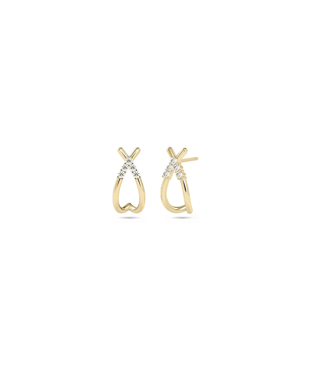 Diamond Knot Stud Earring in yellow gold with interwoven knot and diamond sparkle
