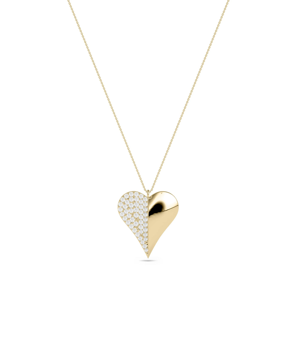 Half Diamond Pave Half Gold Charm worn pendant display