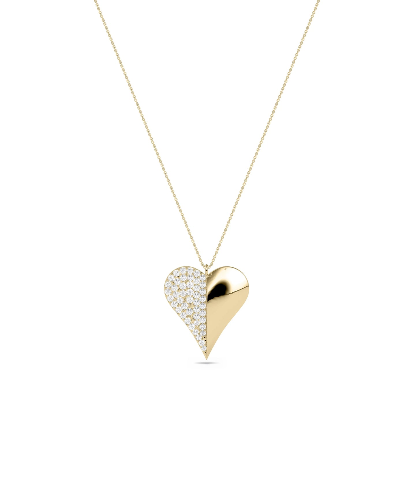 Half Diamond Pave Half Gold Charm worn pendant display