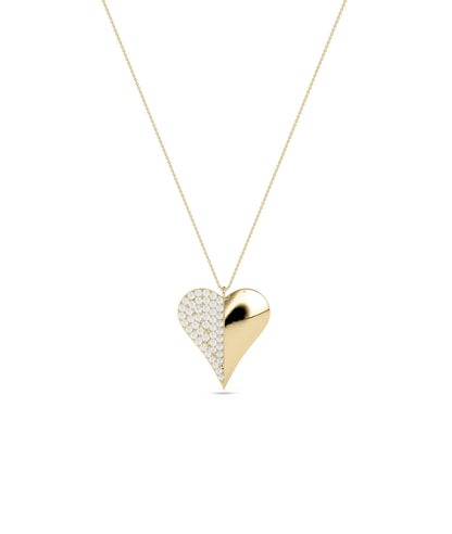 Half Diamond Pave Half Gold Charm worn pendant display