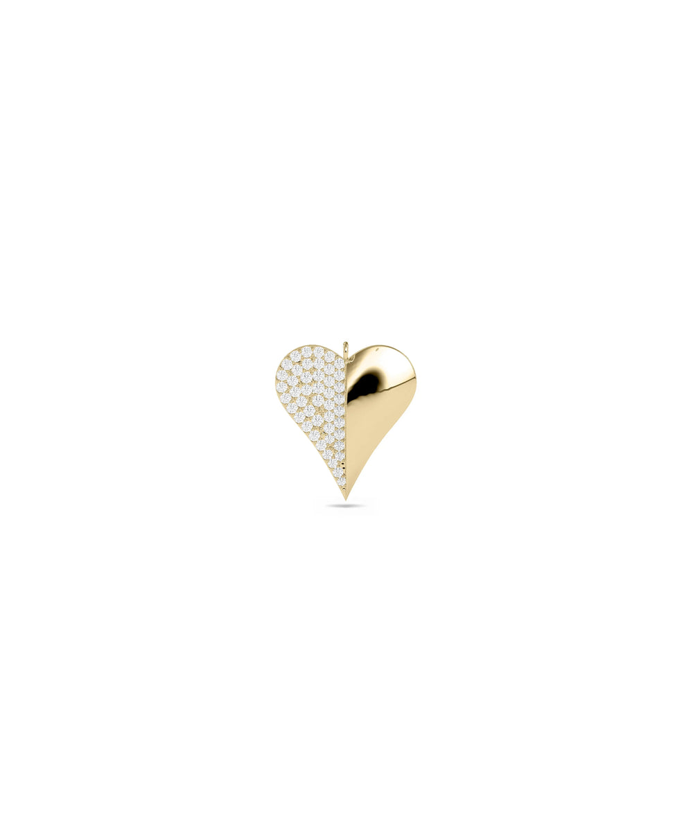 Half Diamond Pave Half Gold Charm yellow split romantic