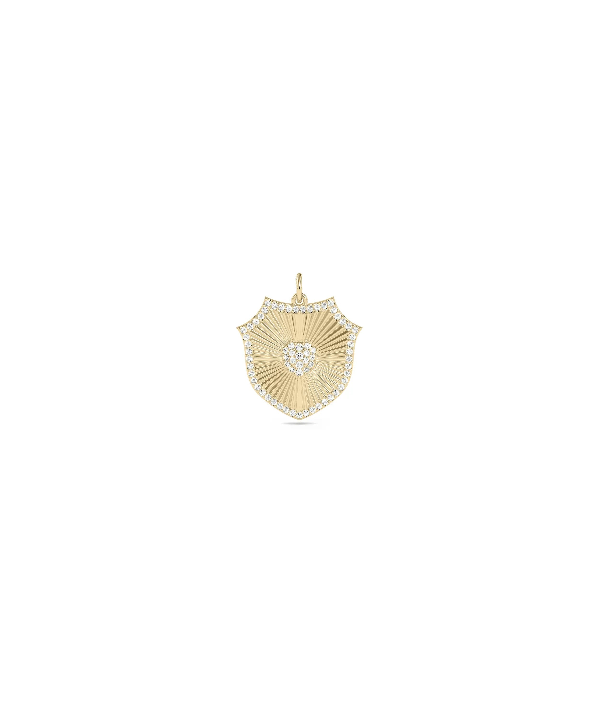 Diamond Outline Fluted Medallion Charm yellow gold textured design