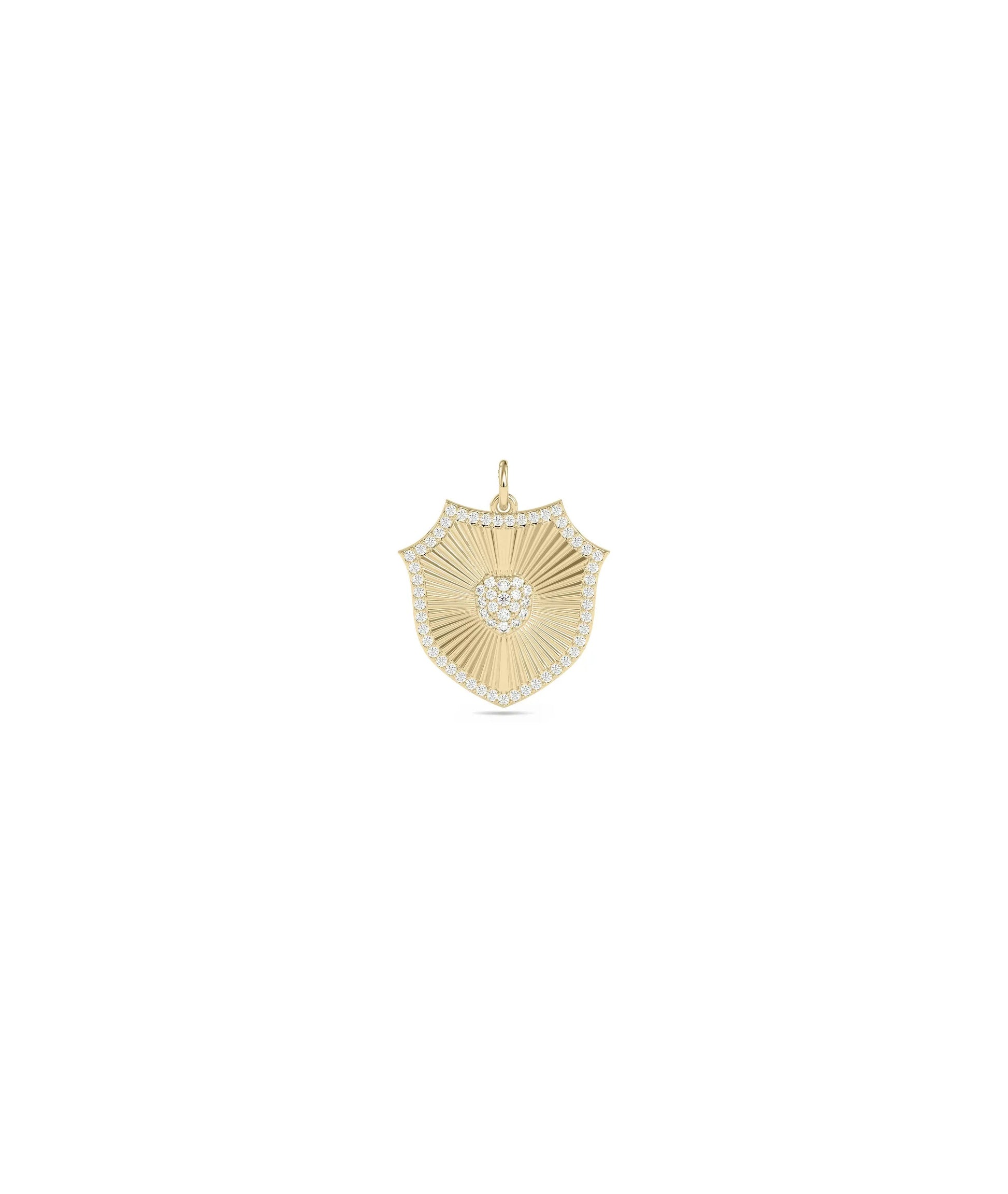 Diamond Outline Fluted Medallion Charm yellow gold textured design