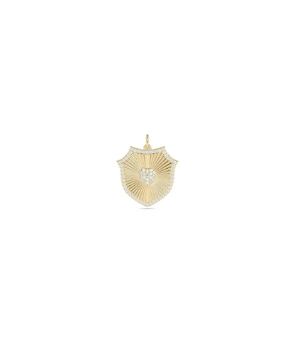 Diamond Outline Fluted Medallion Charm yellow gold textured design