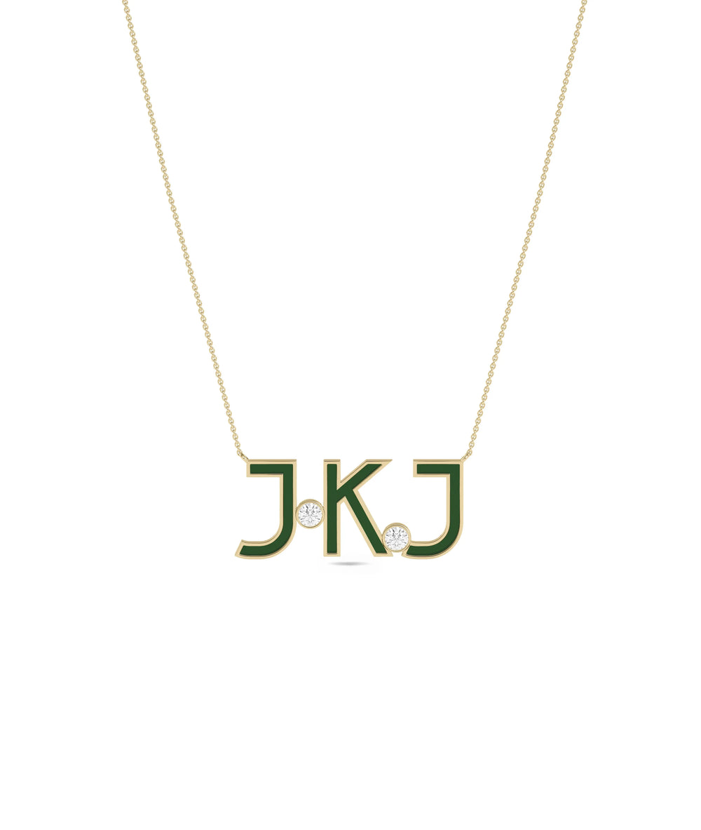 Custom Enamel Initials yellow gold personalized colorful sparkle