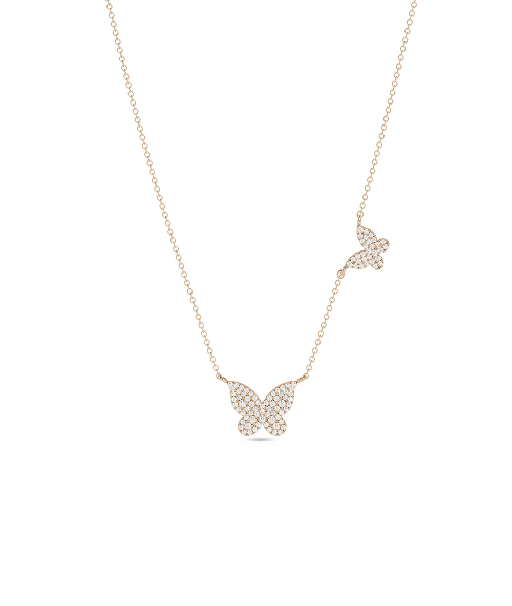 Rose gold Diamond Pave Butterfly Necklace featuring sparkle