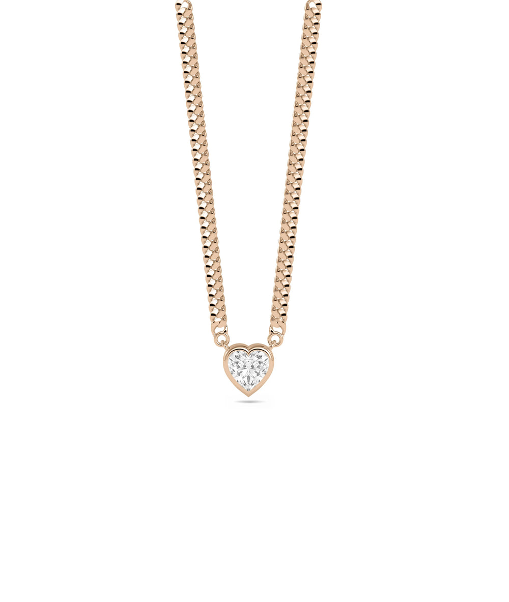 Rose gold Curb Link Heart Solitaire featuring sparkle