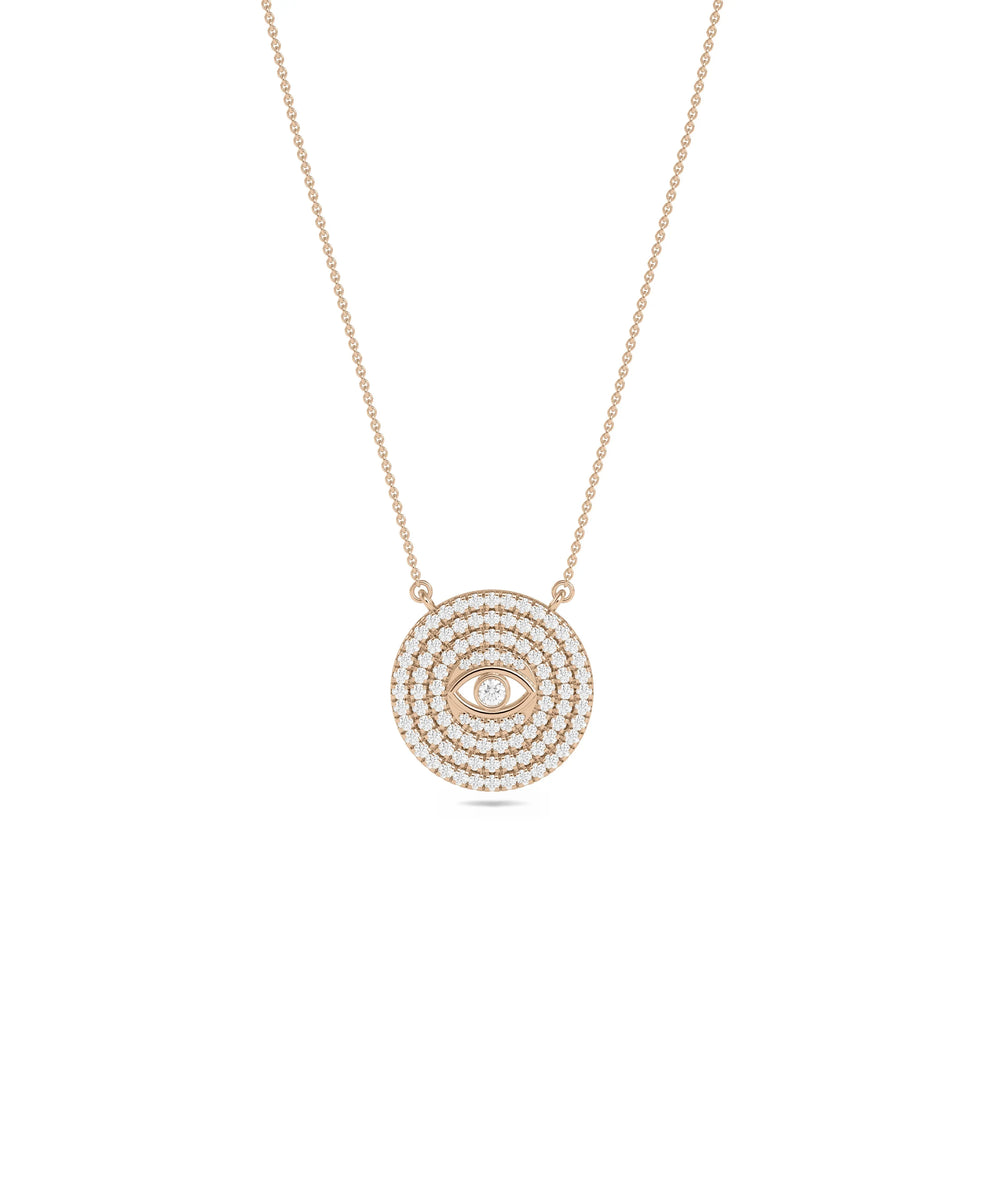 Rose gold Diamond Pave Evil Eye Circle featuring sparkle