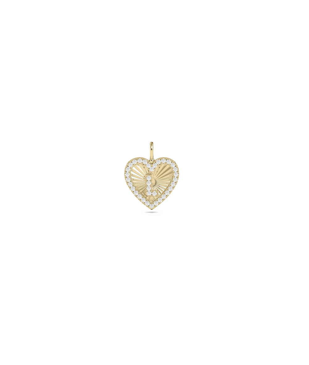 Diamond Fluted Heart Initial yellow gold personalized romantic
