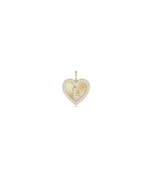 Diamond Fluted Heart Initial yellow gold personalized romantic