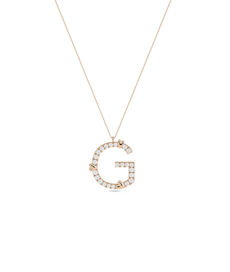 Diamond Pave Initial with Gold Heart Charm in rose gold warm love tones