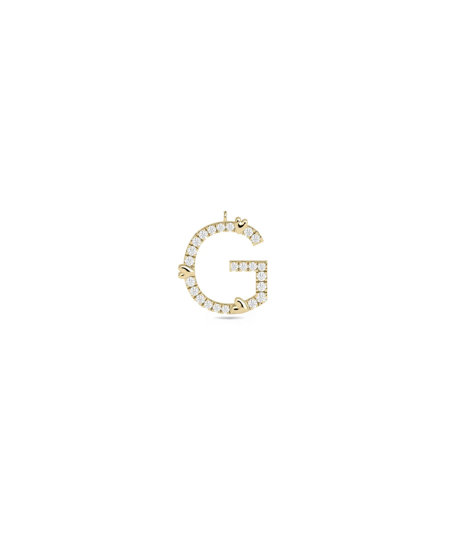 Diamond Pave Initial with Gold Heart Charm in yellow gold showing dual design
