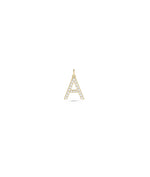 Diamond Pave Initial Charm in yellow gold with continuous pav letter