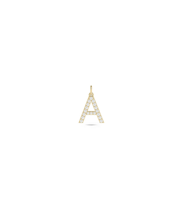 Diamond Pave Initial Charm in yellow gold with continuous pav letter