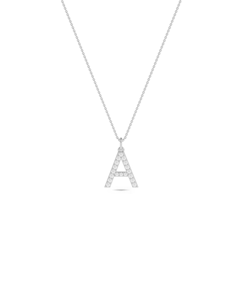 Diamond Pave Initial Charm in white gold with brilliant letter shimmer