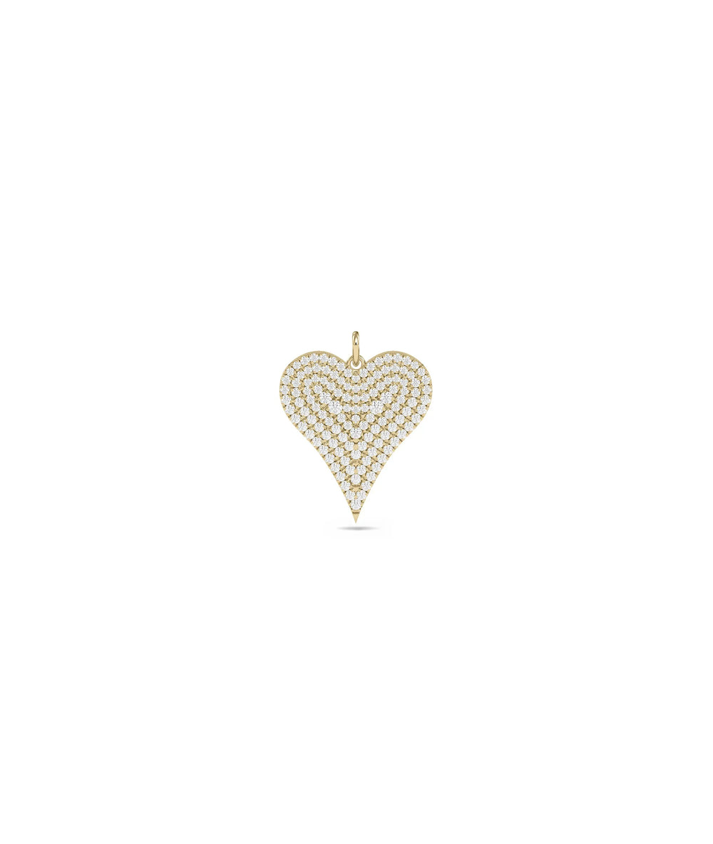 Diamond Pave Heart Charm in yellow gold showing continuous pavé coverage