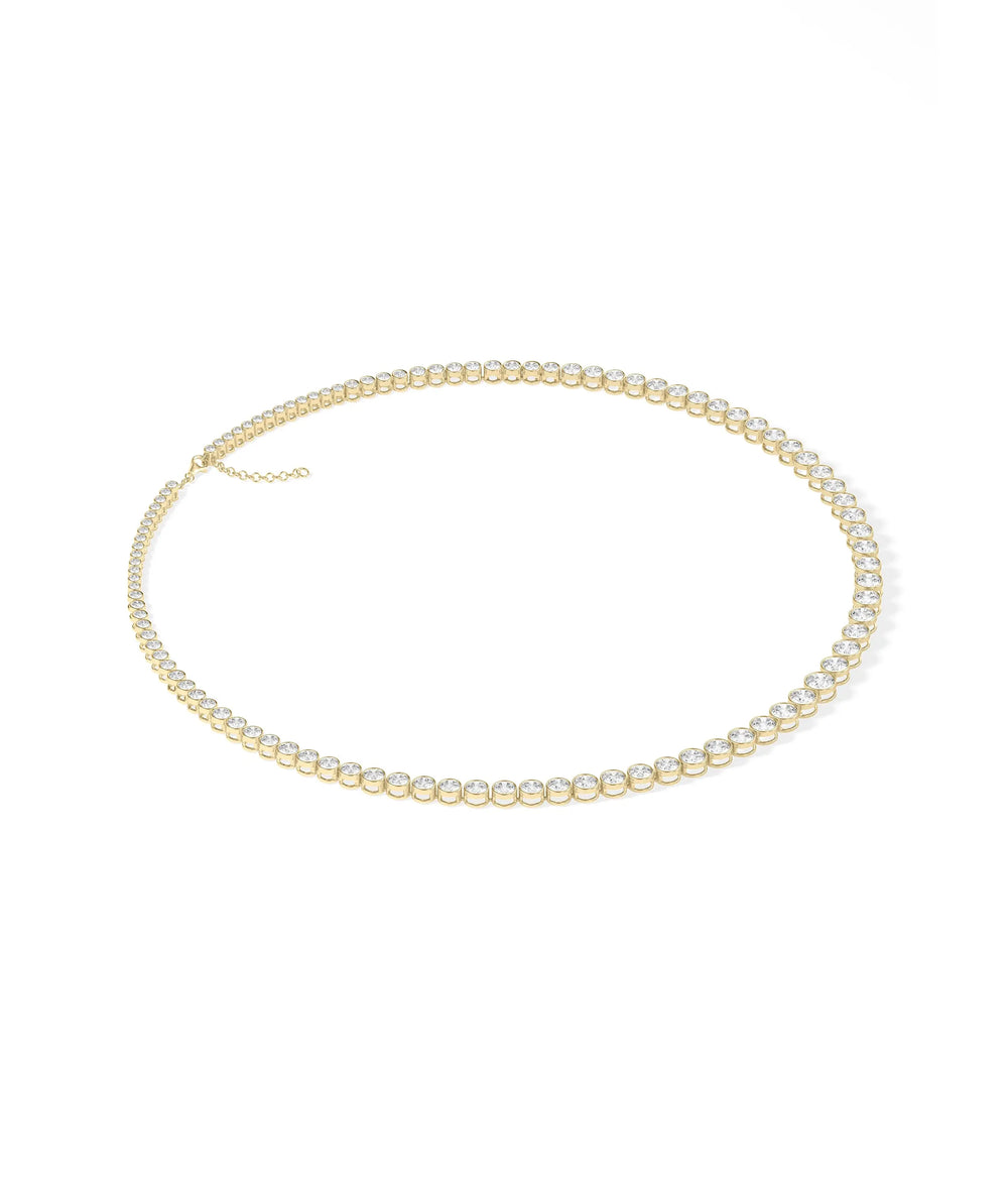 Side view of Graduating Diamond Bezel Necklace showing graduated size transition