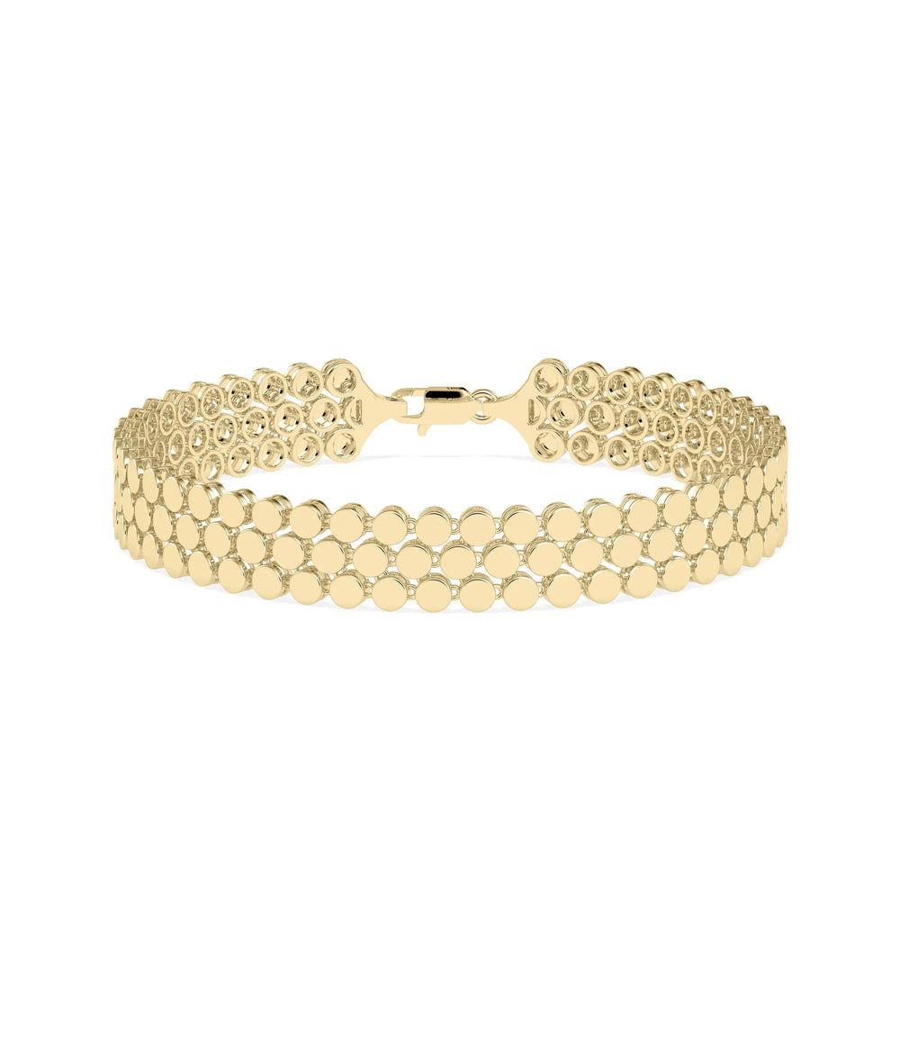 3 Row Flat Gold Bead Link Bracelet - 79e | Everyday 14K Gold Jewelry