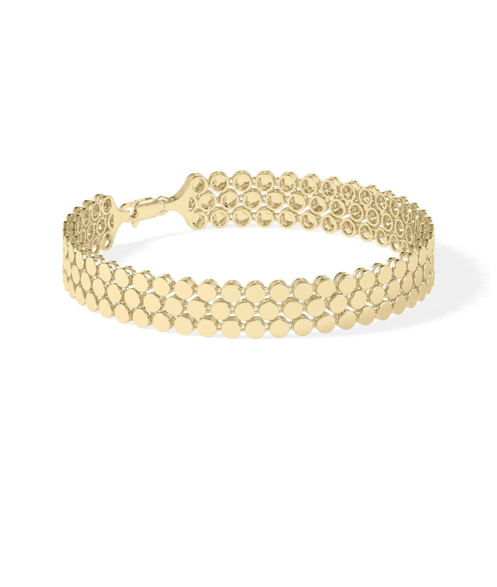 3 Row Flat Gold Bead Link Bracelet - 79e | Everyday 14K Gold Jewelry