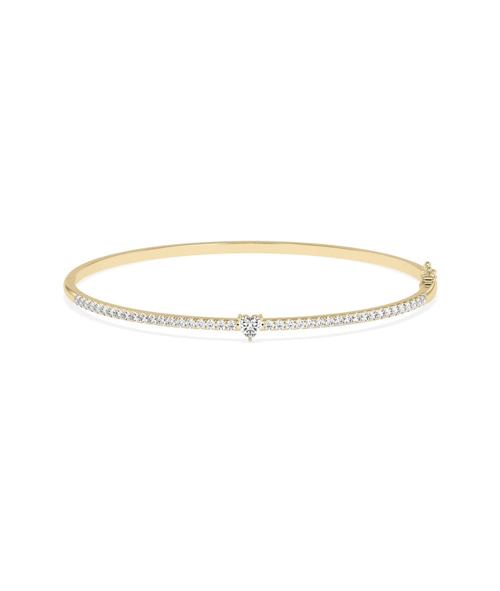 Straight Line Diamond Bangle with Solitaire - 79e | Everyday 14K Gold Jewelry