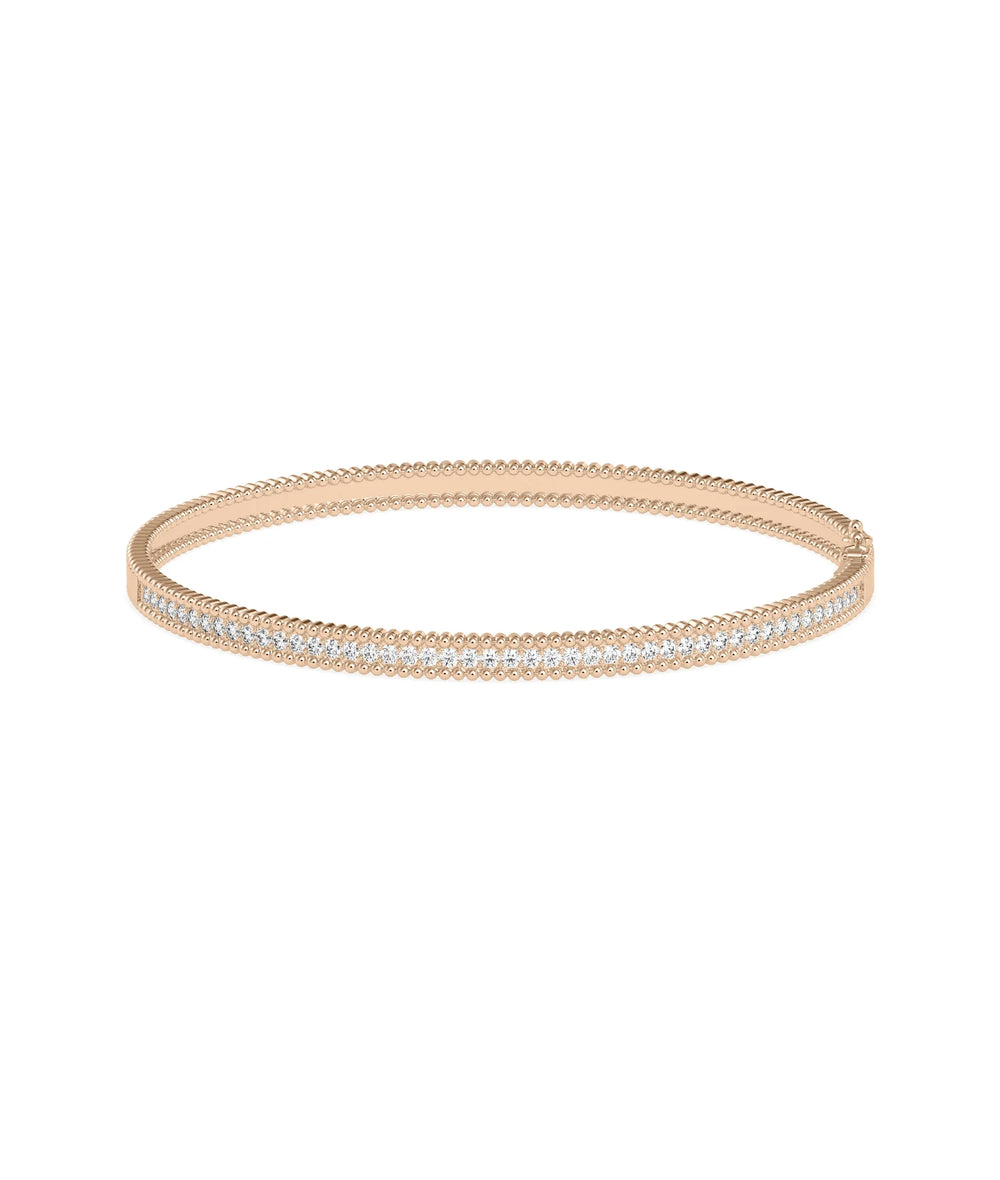 Diamond Beaded Channel Design Bangle - 79e | Everyday 14K Gold Jewelry