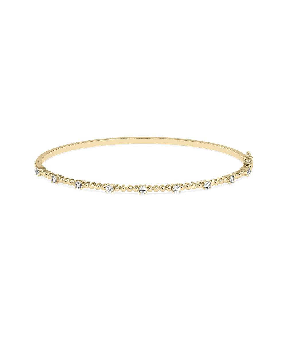 Diamond Station Beaded Bangle - 79e | Everyday 14K Gold Jewelry