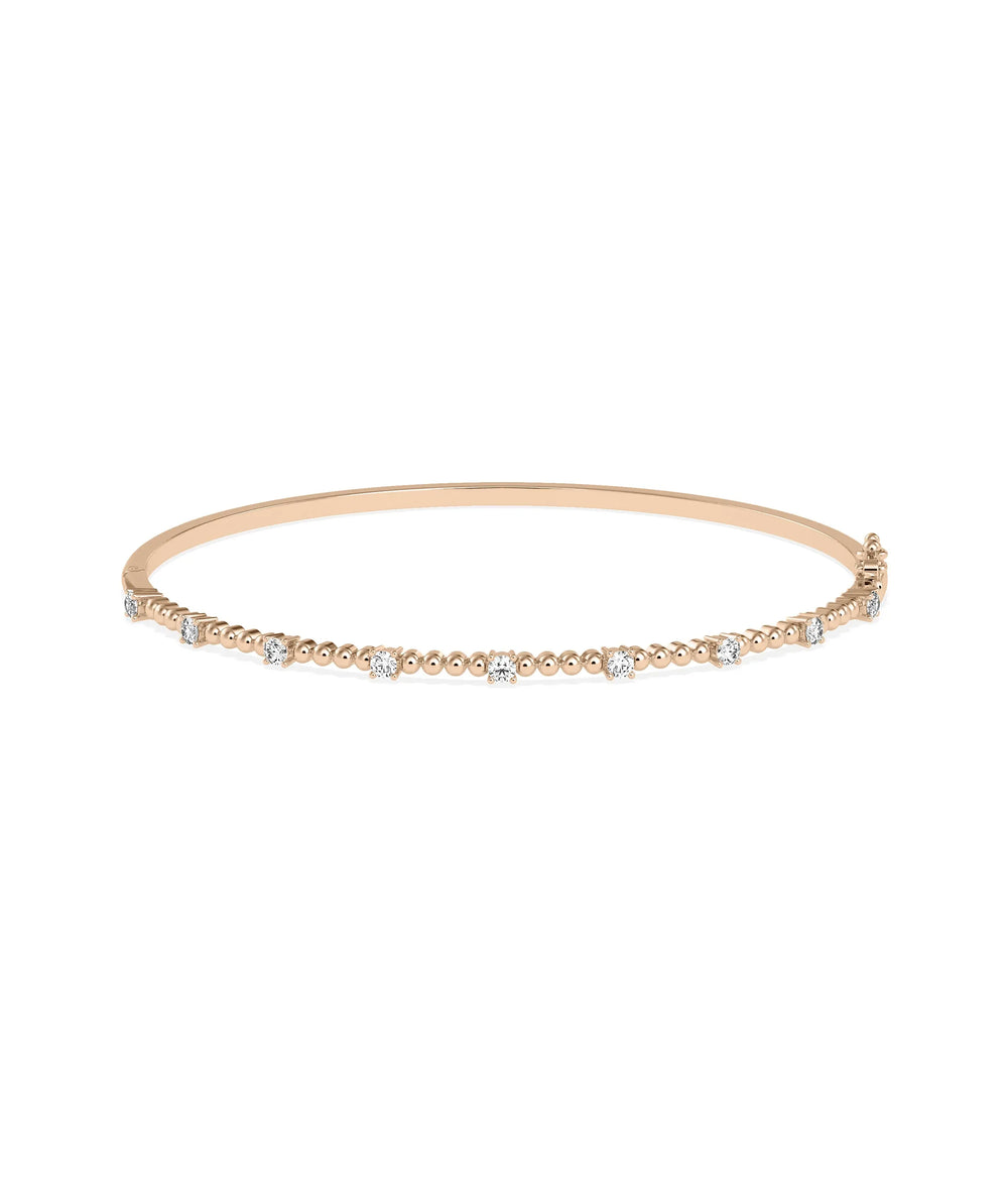 Diamond Station Beaded Bangle - 79e | Everyday 14K Gold Jewelry