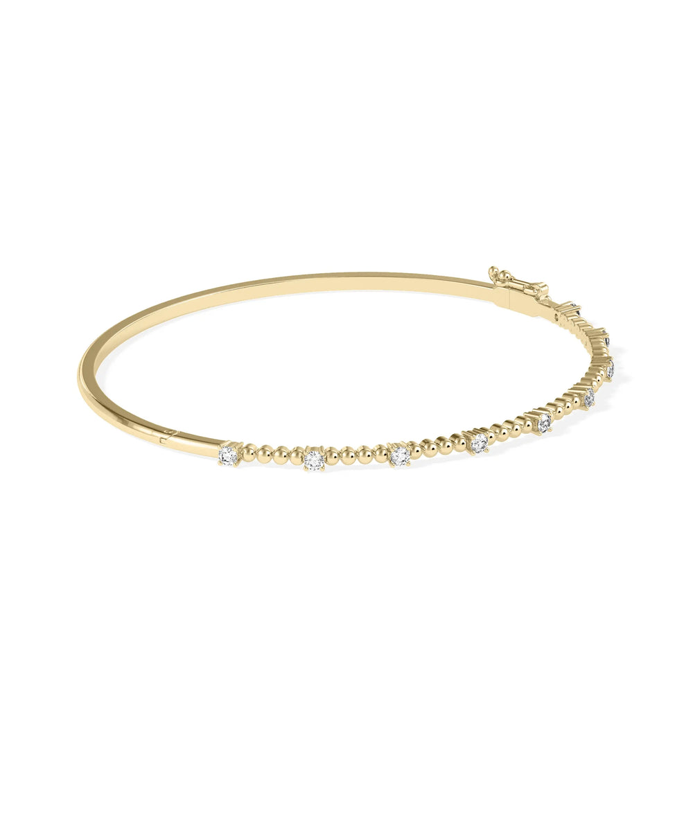 Diamond Station Beaded Bangle - 79e | Everyday 14K Gold Jewelry