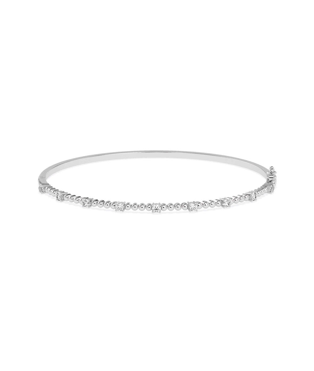 Diamond Station Beaded Bangle - 79e | Everyday 14K Gold Jewelry