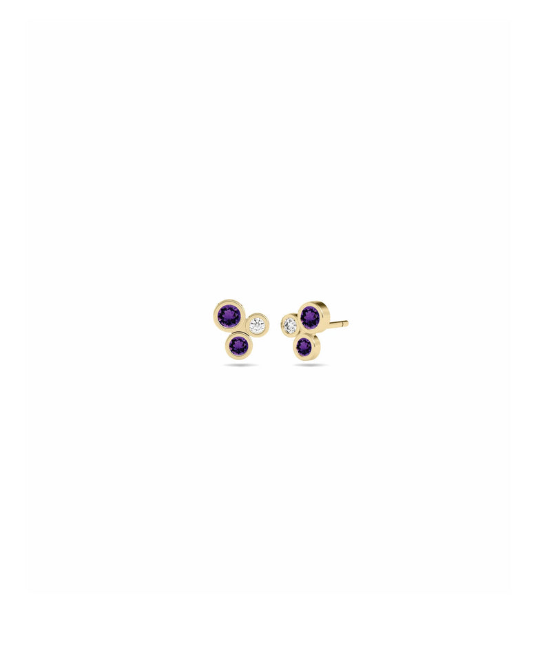 Birthstone and Diamond Cluster Stud Earring - 79e | Everyday 14K Gold Jewelry