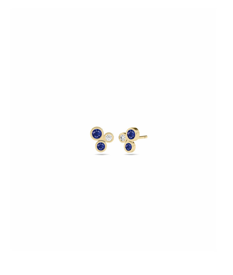 Birthstone and Diamond Cluster Stud Earring - 79e | Everyday 14K Gold Jewelry