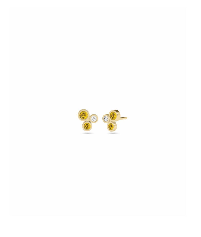 Birthstone and Diamond Cluster Stud Earring - 79e | Everyday 14K Gold Jewelry