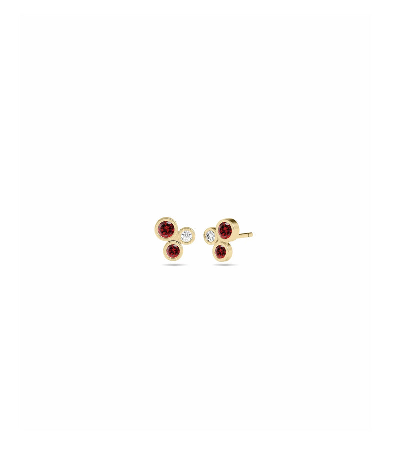 Birthstone and Diamond Cluster Stud Earring - 79e | Everyday 14K Gold Jewelry