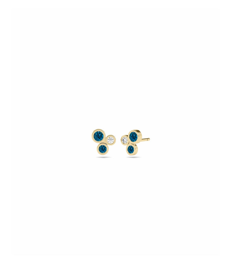 Birthstone and Diamond Cluster Stud Earring - 79e | Everyday 14K Gold Jewelry