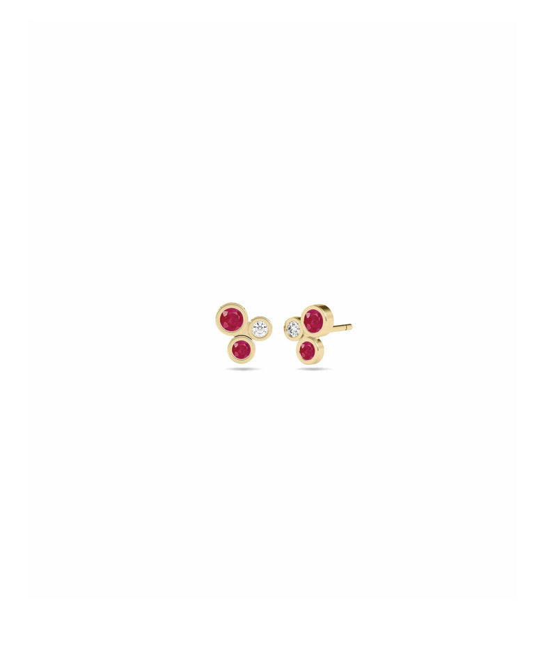 Birthstone and Diamond Cluster Stud Earring - 79e | Everyday 14K Gold Jewelry
