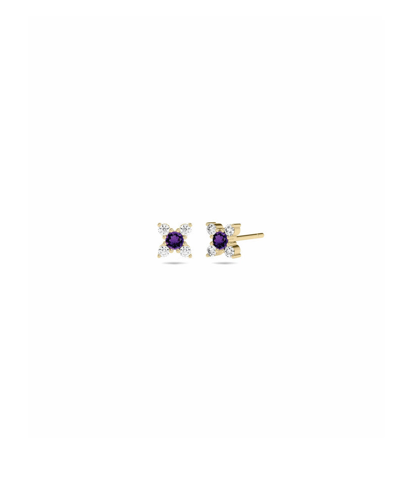 Birthstone and Diamond Flower Earring - 79e | Everyday 14K Gold Jewelry