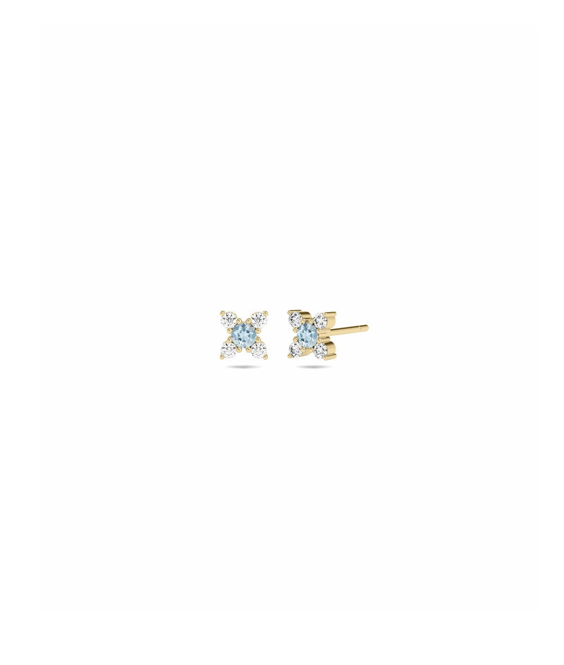 Birthstone and Diamond Flower Earring - 79e | Everyday 14K Gold Jewelry