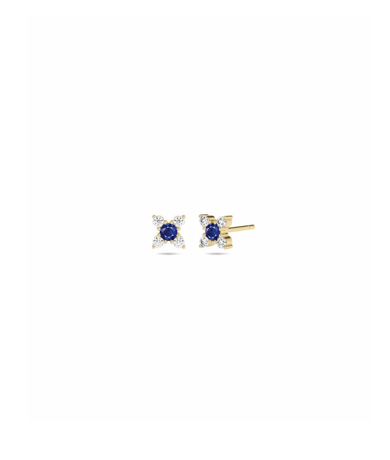 Birthstone and Diamond Flower Earring - 79e | Everyday 14K Gold Jewelry